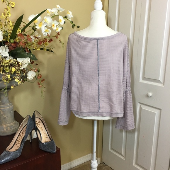 NWT FREE PEOPLE DAHLIA V-NECK LONG SLEEVE RIBBED TOP Coastal Cowgirl Cottagecore - Picture 5 of 6